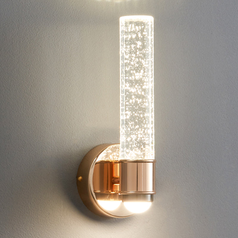 Modern Metal Wall Sconce Cylinder Shape Wall Light with Crystal Shade for Dining Room