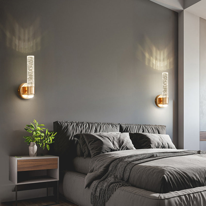 Modern Metal Wall Sconce Cylinder Shape Wall Light with Crystal Shade for Dining Room