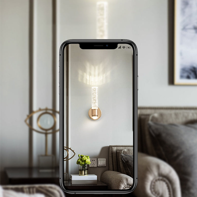 Modern Metal Wall Sconce Cylinder Shape Wall Light with Crystal Shade for Dining Room