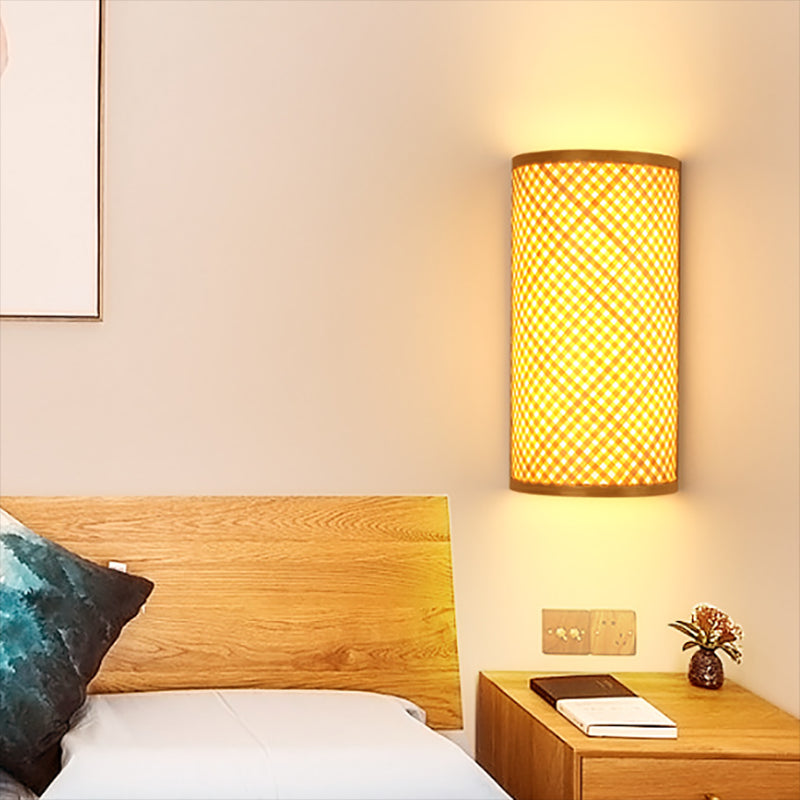 1 Light Geometric Flush Mount Wall Sconce Contemporary Rattan Wall Light Sconces