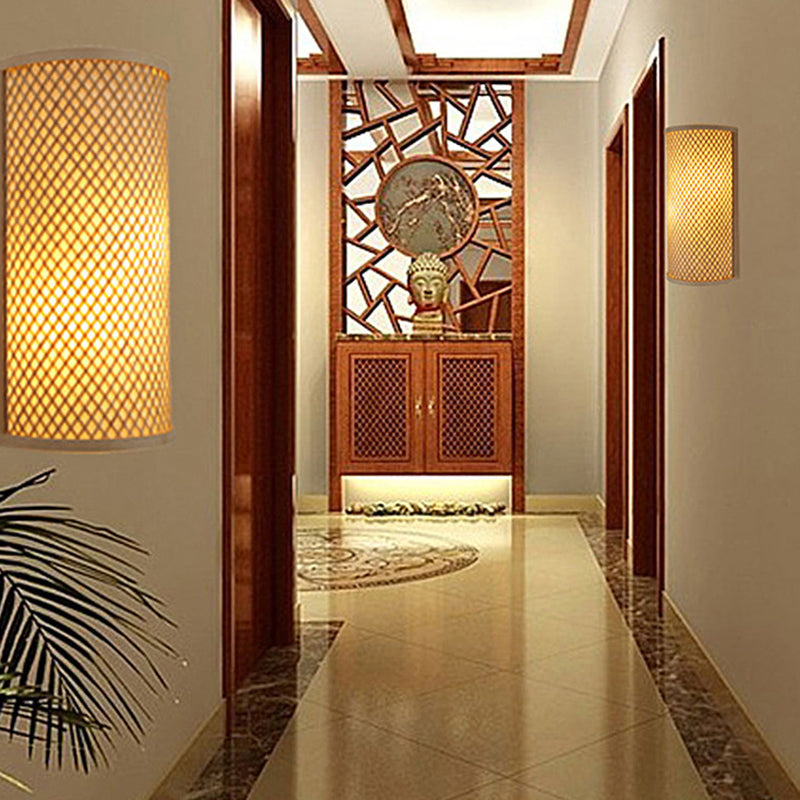 1 Light Geometric Flush Mount Wall Sconce Contemporary Rattan Wall Light Sconces