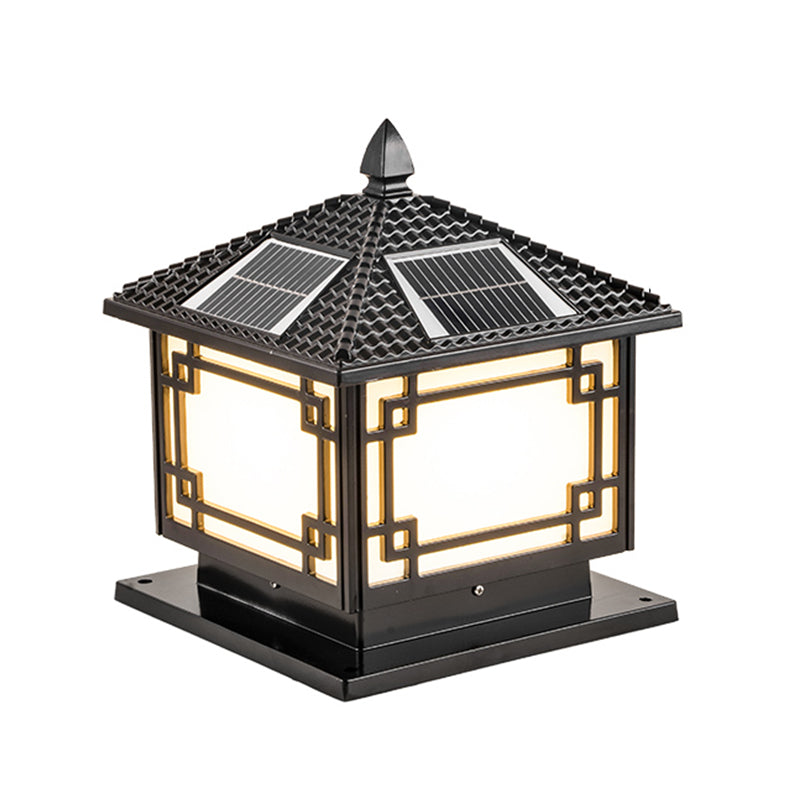 Square Shape Solar Pillar Lamp Contemporary Metal Outdoor Waterproof Light