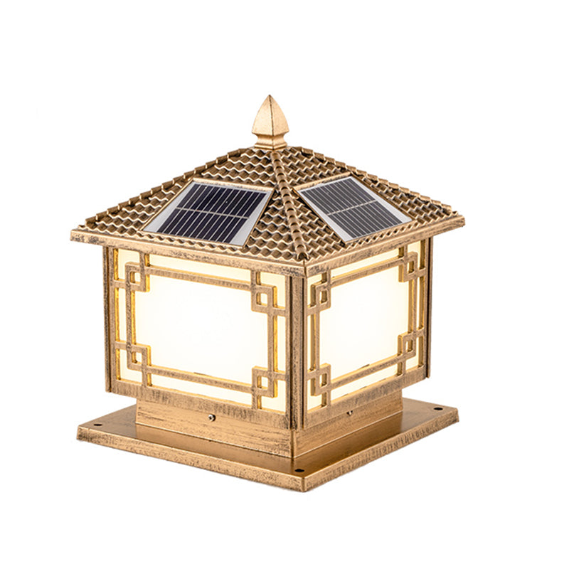 Square Shape Solar Pillar Lamp Contemporary Metal Outdoor Waterproof Light