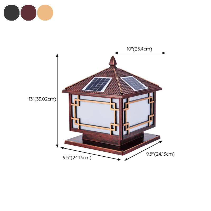 Square Shape Solar Pillar Lamp Contemporary Metal Outdoor Waterproof Light