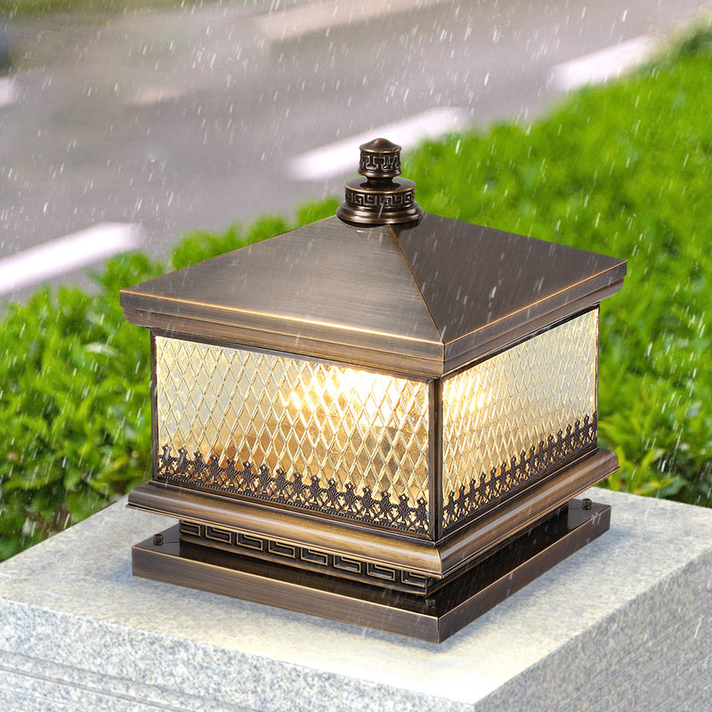 Square Shape Pillar Lamp Contemporary Brass Outdoor Waterproof Light