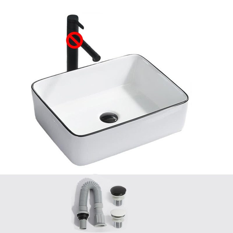 Modern Bathroom Sink Pop-Up Drain Rectangular Trough Sink without Faucet