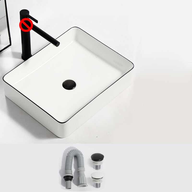 Modern Bathroom Sink Pop-Up Drain Rectangular Trough Sink without Faucet