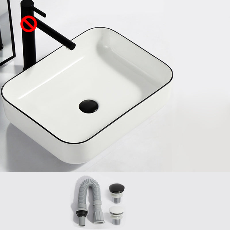 Modern Bathroom Sink Pop-Up Drain Rectangular Trough Sink without Faucet