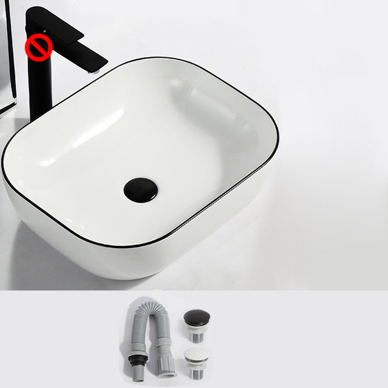 Modern Bathroom Sink Pop-Up Drain Rectangular Trough Sink without Faucet