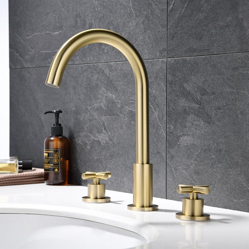 Luxury Lavatory Faucet 3 Holes Knob Handle Gooseneck Vanity Sink Faucet
