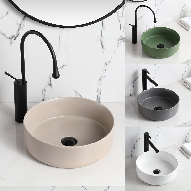 Modern Style Vessel Sink Pure Color Round Ceramic Vessel Sink