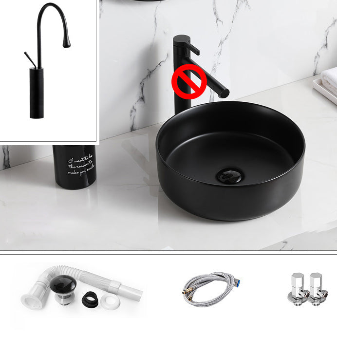 Modern Style Vessel Sink Pure Color Round Ceramic Vessel Sink