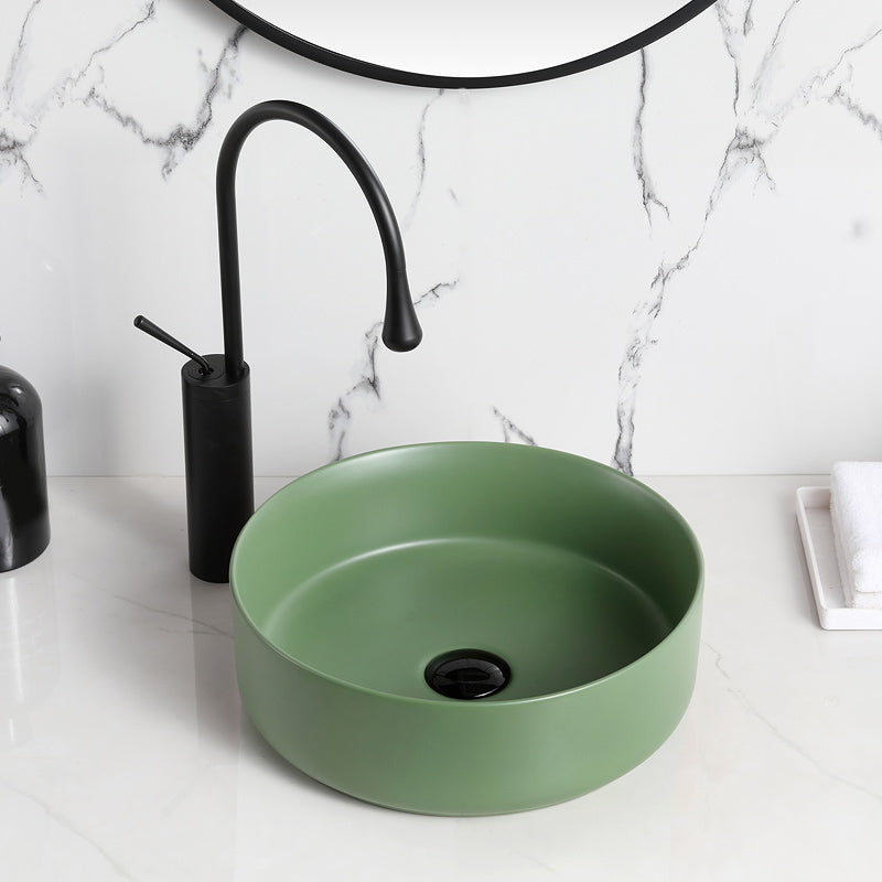 Modern Style Vessel Sink Pure Color Round Ceramic Vessel Sink