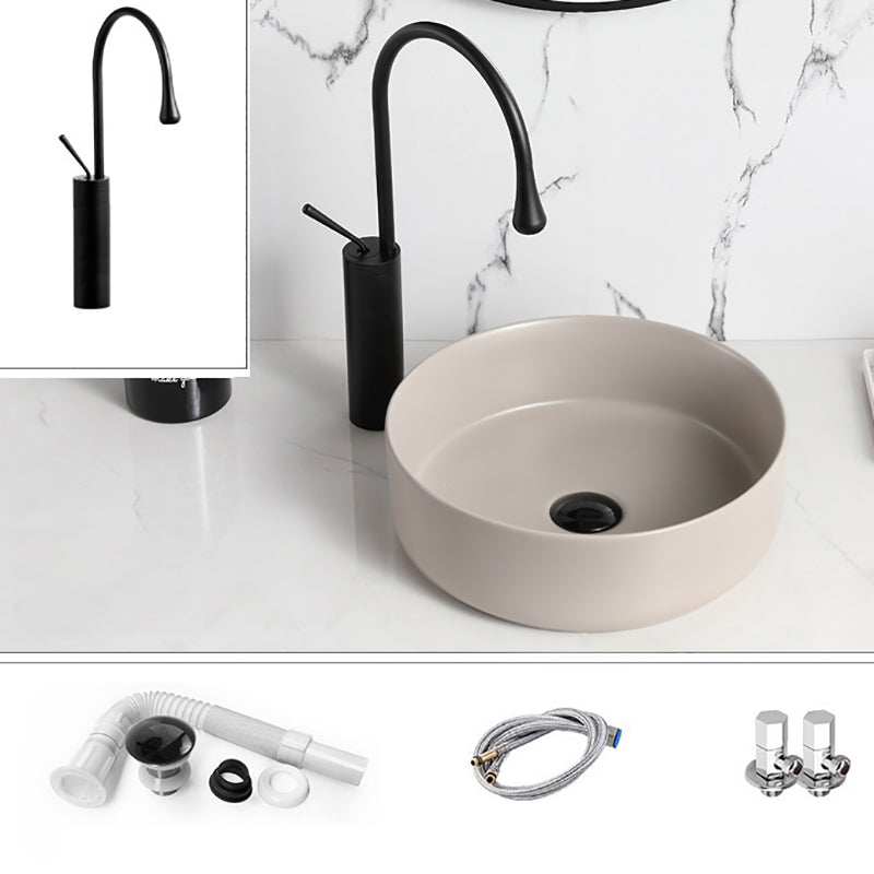 Modern Style Vessel Sink Pure Color Round Ceramic Vessel Sink
