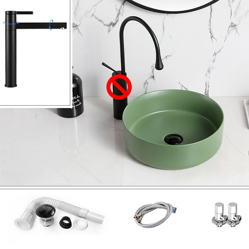 Modern Style Vessel Sink Pure Color Round Ceramic Vessel Sink