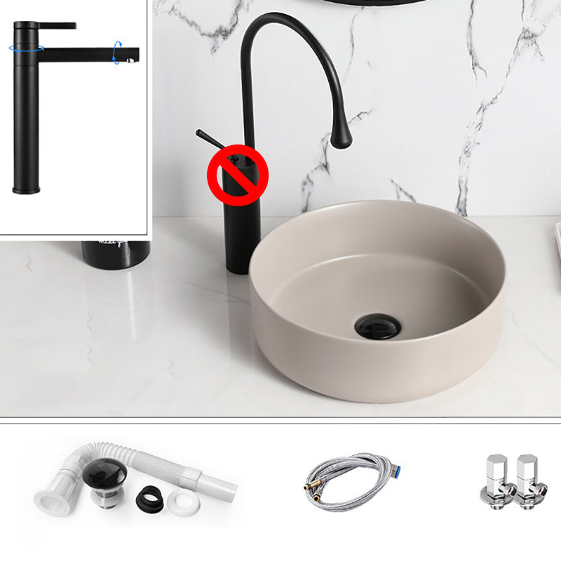 Modern Style Vessel Sink Pure Color Round Ceramic Vessel Sink