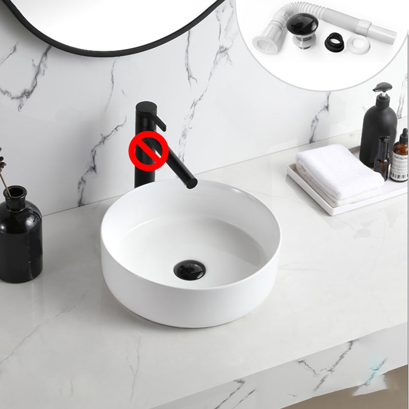 Modern Style Vessel Sink Pure Color Round Ceramic Vessel Sink