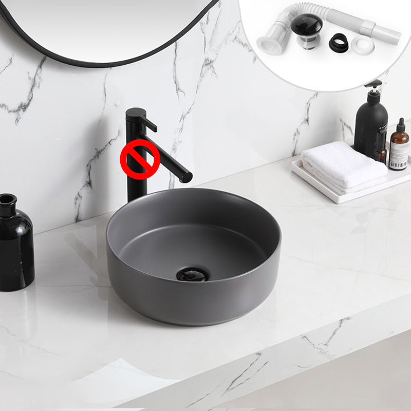 Modern Style Vessel Sink Pure Color Round Ceramic Vessel Sink