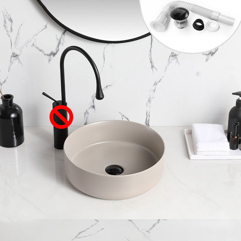 Modern Style Vessel Sink Pure Color Round Ceramic Vessel Sink