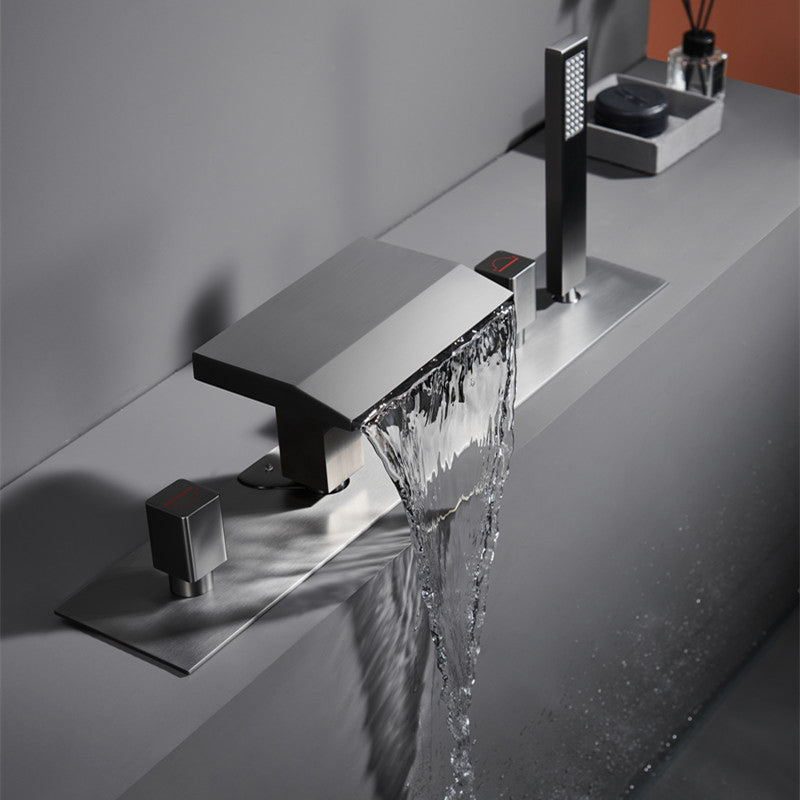 Modern Bath Faucet Trim Brass with Handheld Shower Deck-Mount Roman Bathtub Faucet