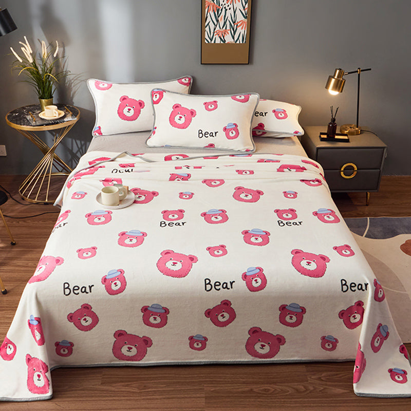 Vintage Bed Sheet Floral Printed Wrinkle-Free Non-Pilling Flannel Sheet