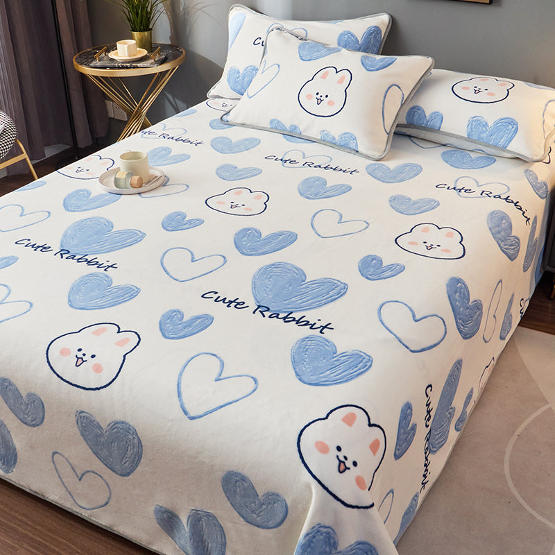 Vintage Bed Sheet Floral Printed Wrinkle-Free Non-Pilling Flannel Sheet