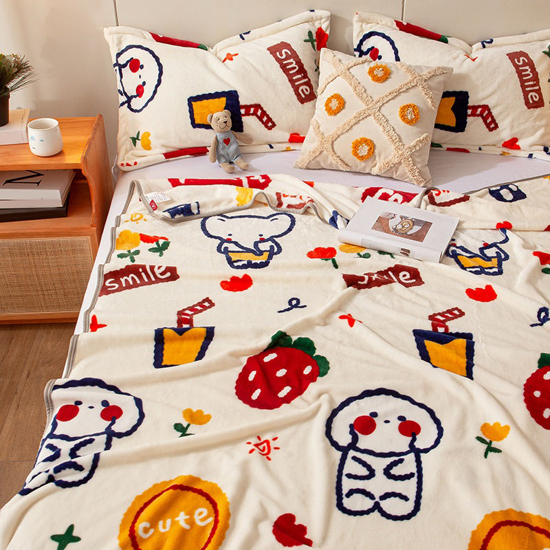 Vintage Bed Sheet Cartoon Printed Wrinkle-Free Non-Pilling Flannel Sheet