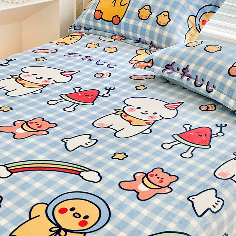 Vintage Bed Sheet Cartoon Printed Wrinkle-Free Non-Pilling Flannel Sheet