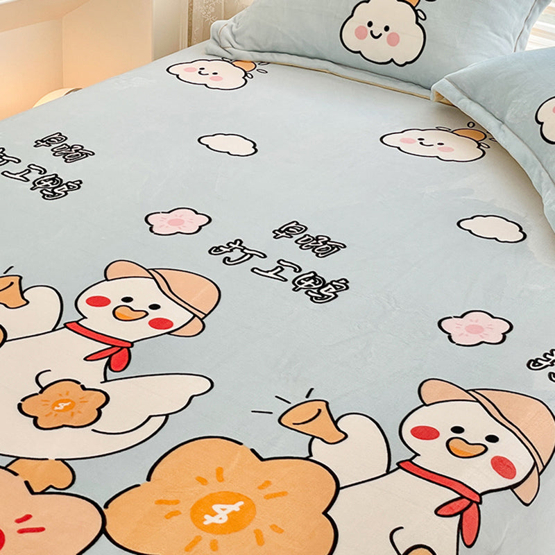 Vintage Bed Sheet Cartoon Printed Wrinkle-Free Non-Pilling Flannel Sheet