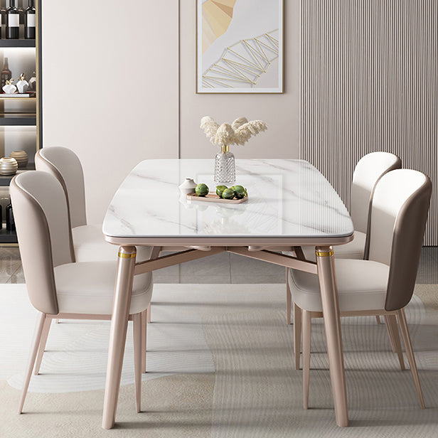 Foldable Stone Rectangle Dining Table Rubber Legs for Dining Room