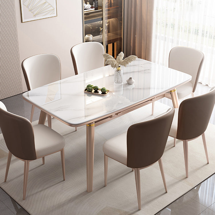Foldable Stone Rectangle Dining Table Rubber Legs for Dining Room