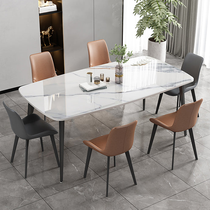 Modern Stone Rectangle Dining Table 4 Metal Legs for Dining Room