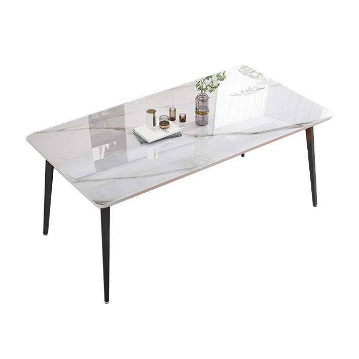Modern Stone Rectangle Dining Table 4 Metal Legs for Dining Room