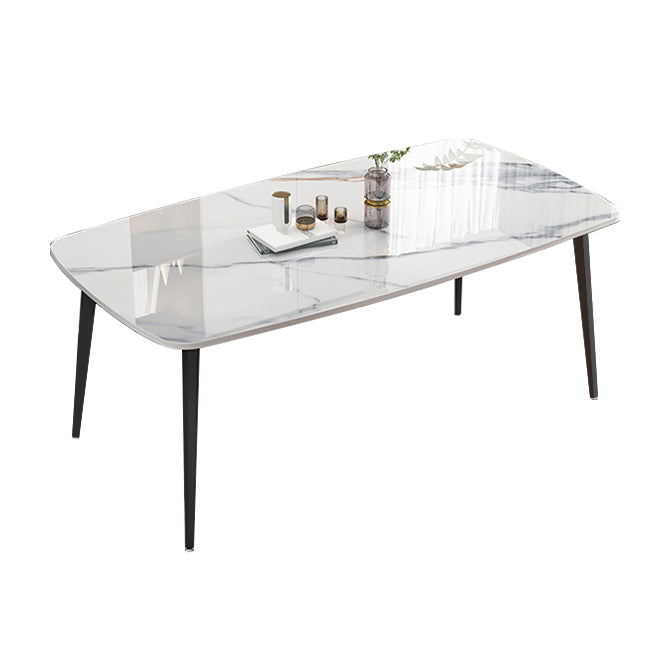Modern Stone Rectangle Dining Table 4 Metal Legs for Dining Room