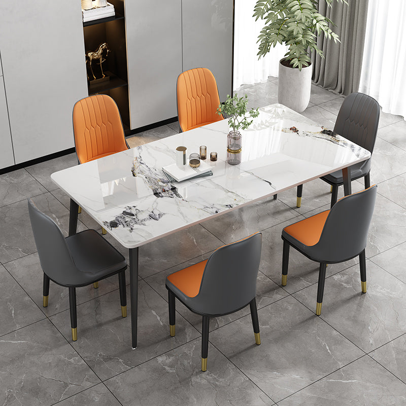 Modern Stone Rectangle Dining Table 4 Metal Legs for Dining Room