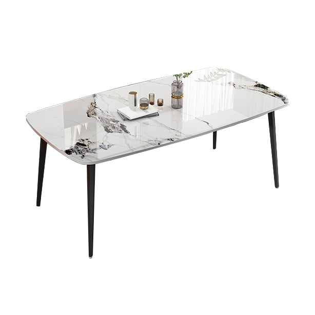 Modern Stone Rectangle Dining Table 4 Metal Legs for Dining Room