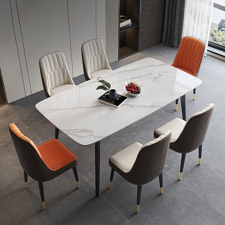 Modern Stone Rectangle Dining Table 4 Metal Legs for Dining Room