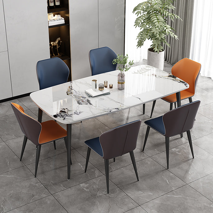 Modern Stone Rectangle Dining Table 4 Metal Legs for Dining Room