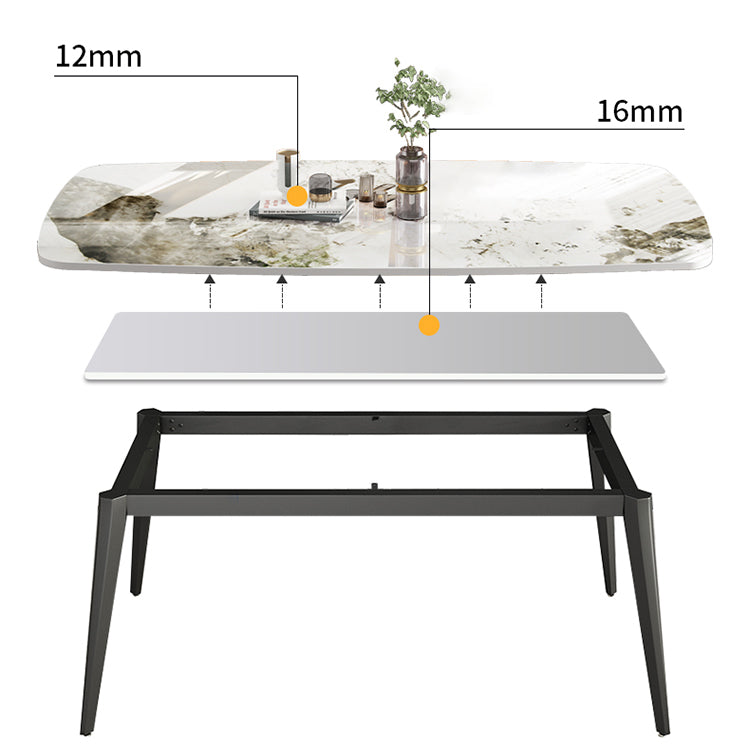 Modern Stone Rectangle Dining Table 4 Metal Legs for Dining Room