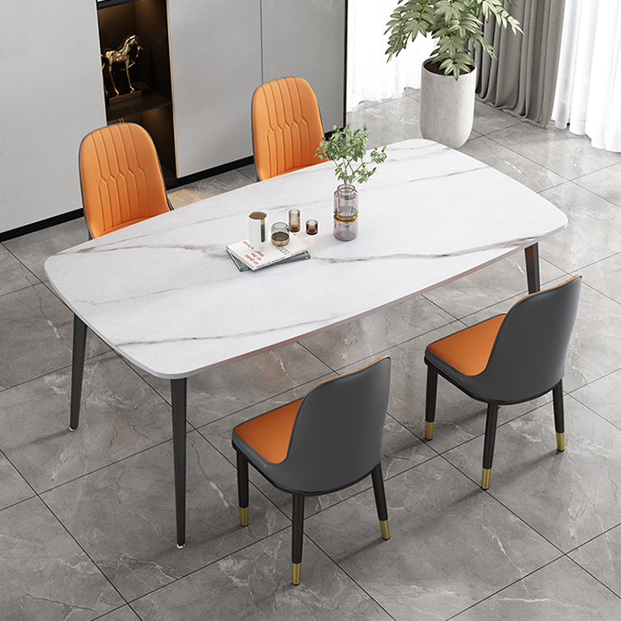 Modern Stone Rectangle Dining Table 4 Metal Legs for Dining Room