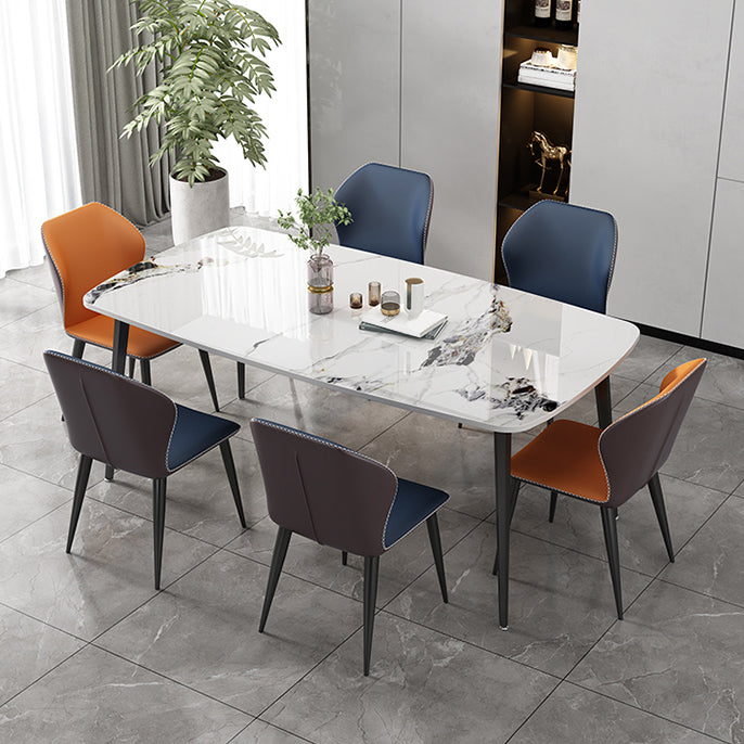 Modern Stone Rectangle Dining Table 4 Metal Legs for Dining Room