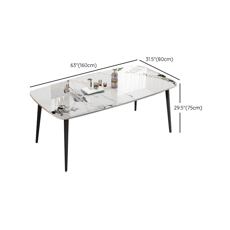 Modern Stone Rectangle Dining Table 4 Metal Legs for Dining Room