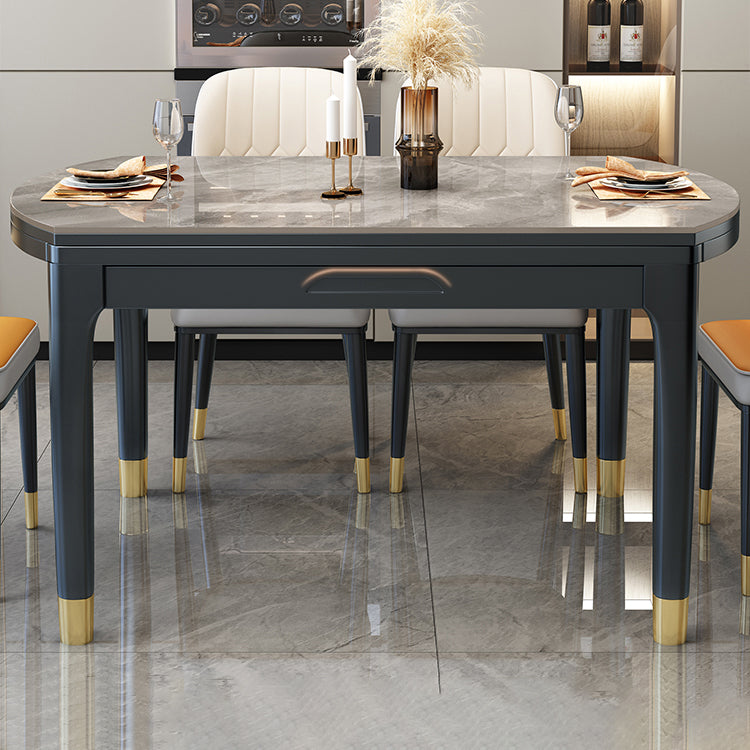 Modern Foldable  Stone Dining Table Rubber Wood Legs for Dining Room
