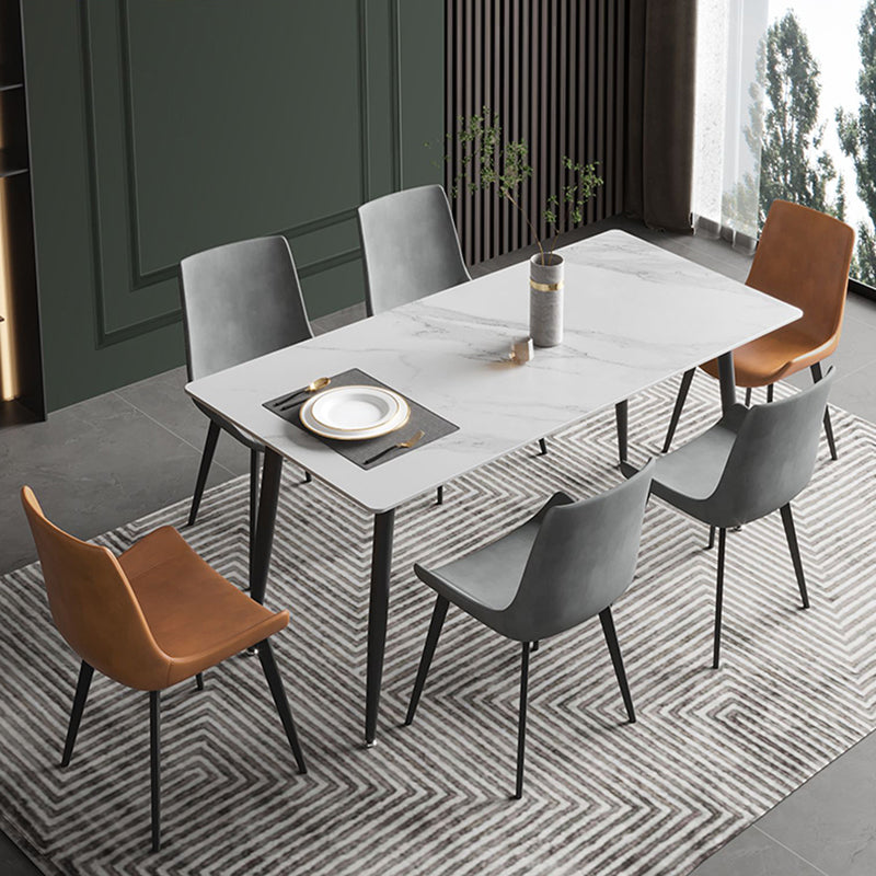 Modern Rectangle Stone Dining Table 4 Metal Legs for Dining Room