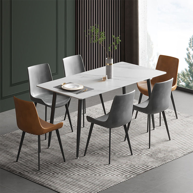 Modern Rectangle Stone Dining Table 4 Metal Legs for Dining Room