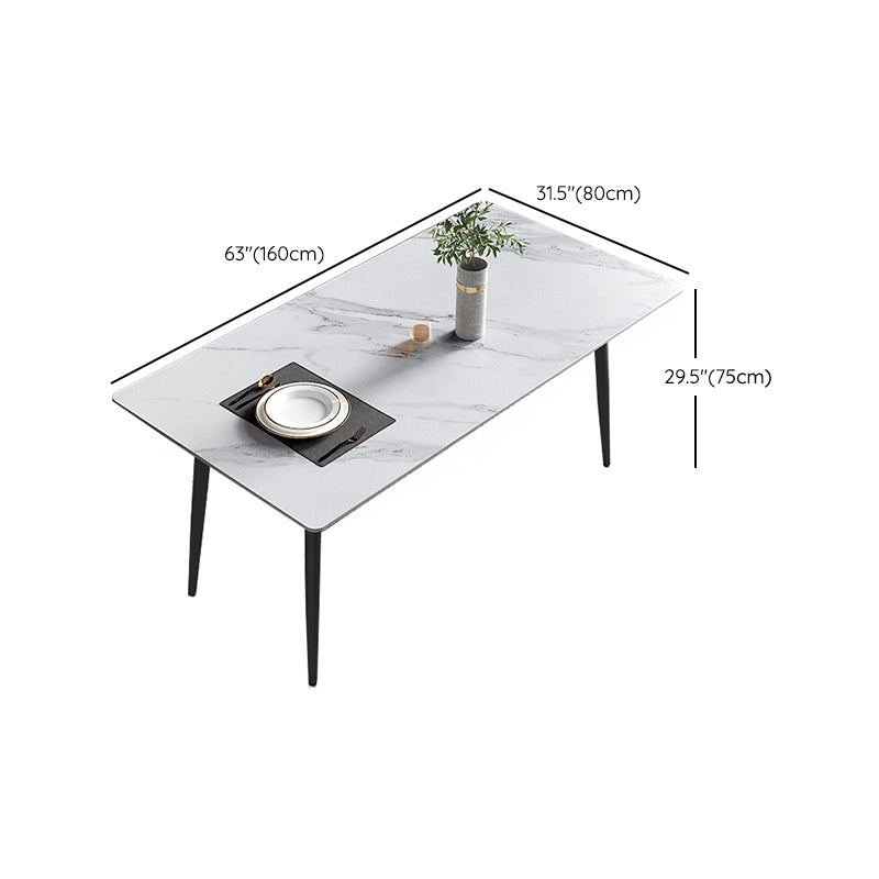 Modern Rectangle Stone Dining Table 4 Metal Legs for Dining Room