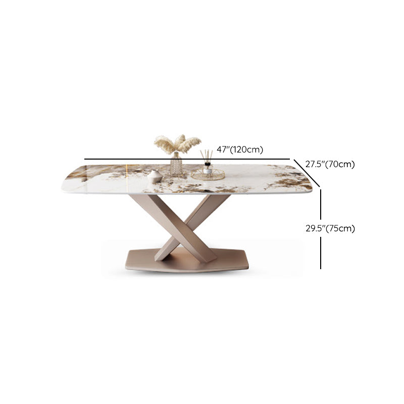 Glam Stone Rectangle Dining Table Metal Base for Dining Room