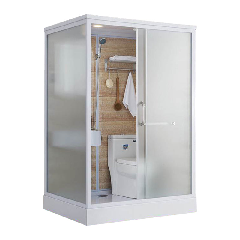 Framed White Shower Kit Corner Rectangle Frosted Shower Stall