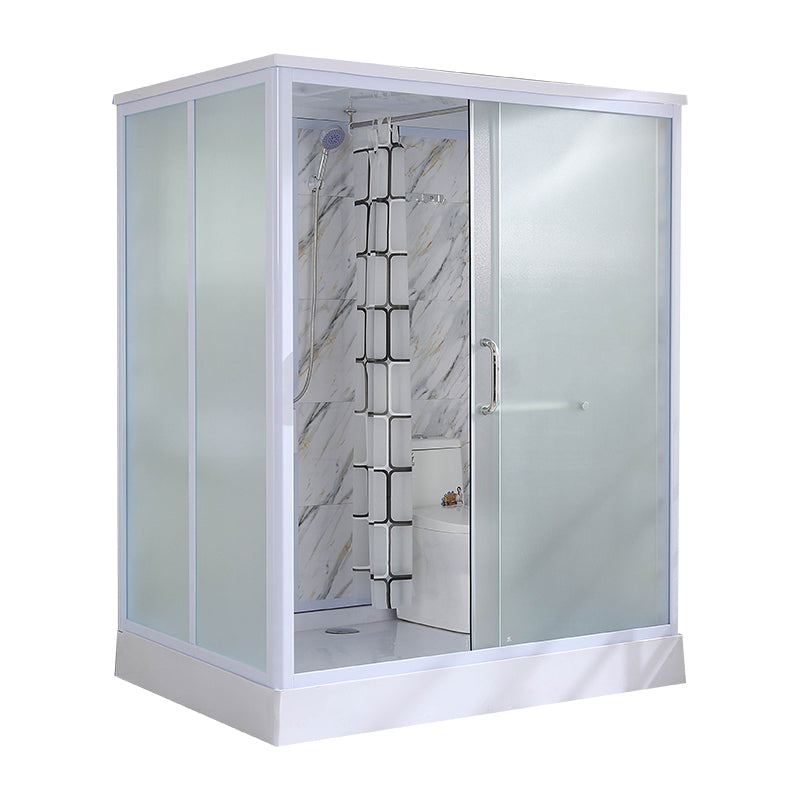 Framed White Shower Kit Corner Rectangle Frosted Shower Stall