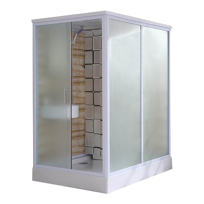Framed White Shower Kit Corner Rectangle Frosted Shower Stall